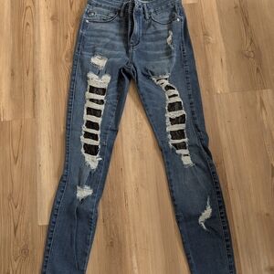 GUESS Women's Distressed Blue Ripped Skinny Jeans